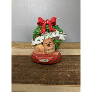 Danbury Mint 2006 Annual Pomeranian Christmas Ornament Christmas Joy Wreath
